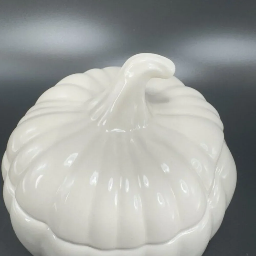 Home Interiors Stoneware Ceramic Pumpkin Shape Canister Cookie‎ Jar Container